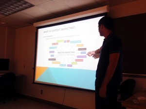 Student Jake Ehrnstein takes us through the elements of Content Marketing during his final presentation on Mon. night.