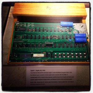 The first Apple, signed by Woz. It was just a board. User had to supply their own keyboard, monitor.